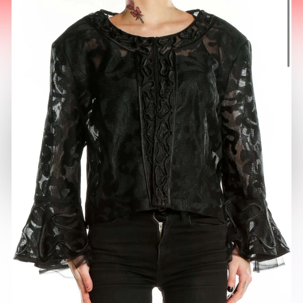 Terramina Black Lace Bell Sleeve Sheer Crop Top 3X 22 Gothic Evening Statement